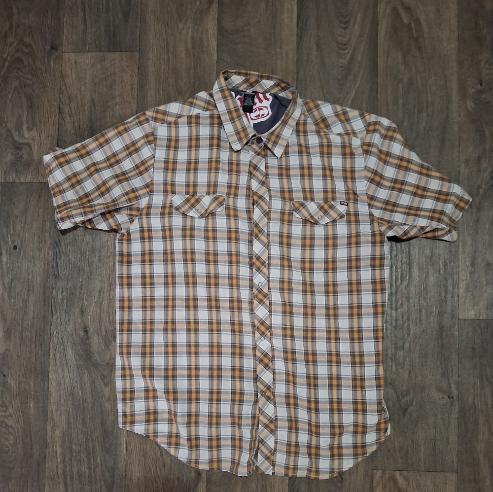 Split Men's Western Plaid Snap Buttons Short Sleeve Shirt.